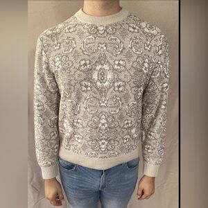 Abercrombie & Fitch Men's Ivory & Beige Paisley Size L Knit Pullover Sweater